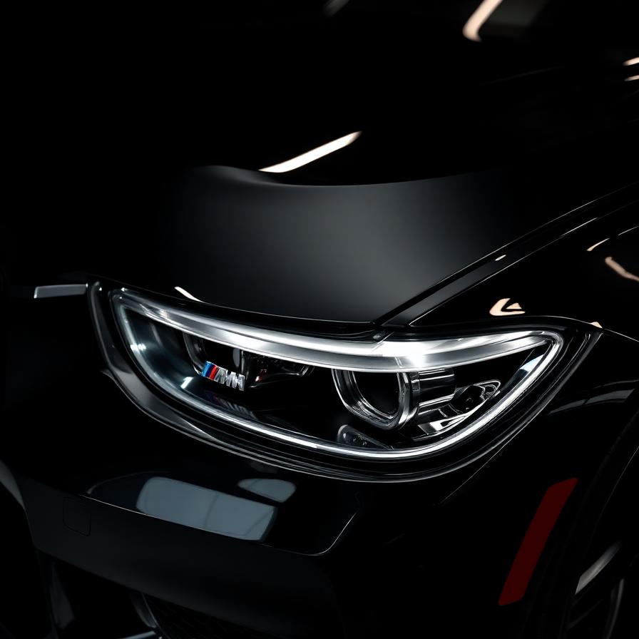 Detailed black BMW M-series with glossy paint