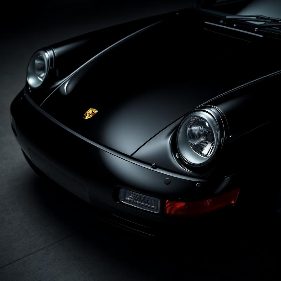 Detailed black Porsche 911 with mirror gloss finish